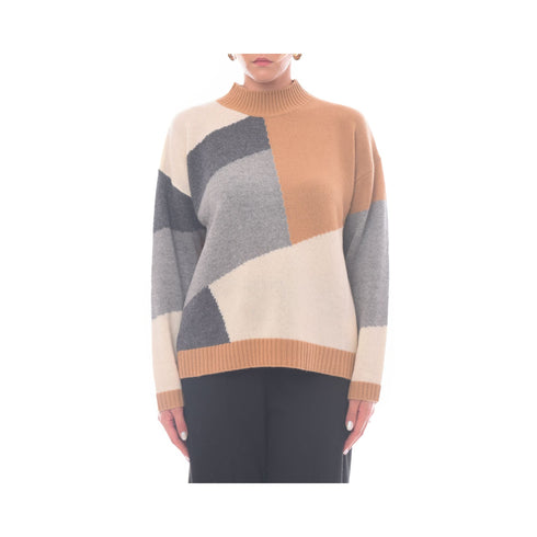 Emme Marella Pullover Maglia Donna con intarsi decorati Grigio cammello - Francavilla Moda